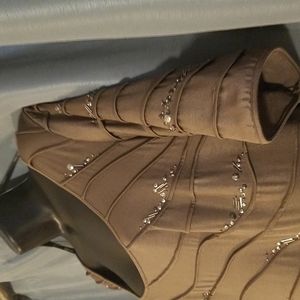 NWT Tan Tadashi Shoji Women's XL Evening Gown with Beaded Detail